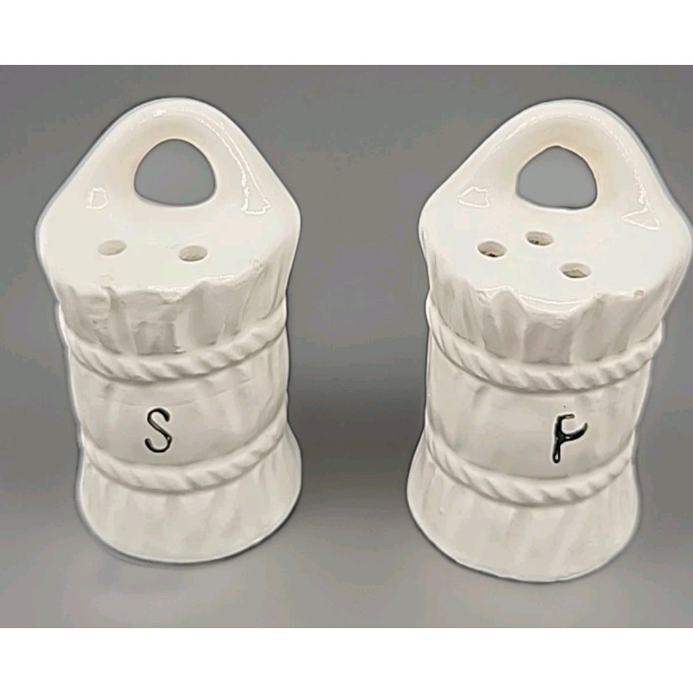 Vintage White Barrel Shape Salt And Pepper Shakers